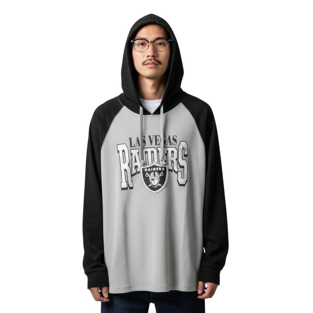 Mens CSA Las Vegas Raiders Raglan Hooded Long Sleeve‎ Shirt XL Gray Black
